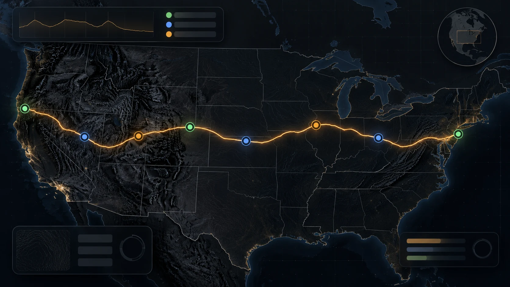Fuel Route Planner conceptual cross-country route visual